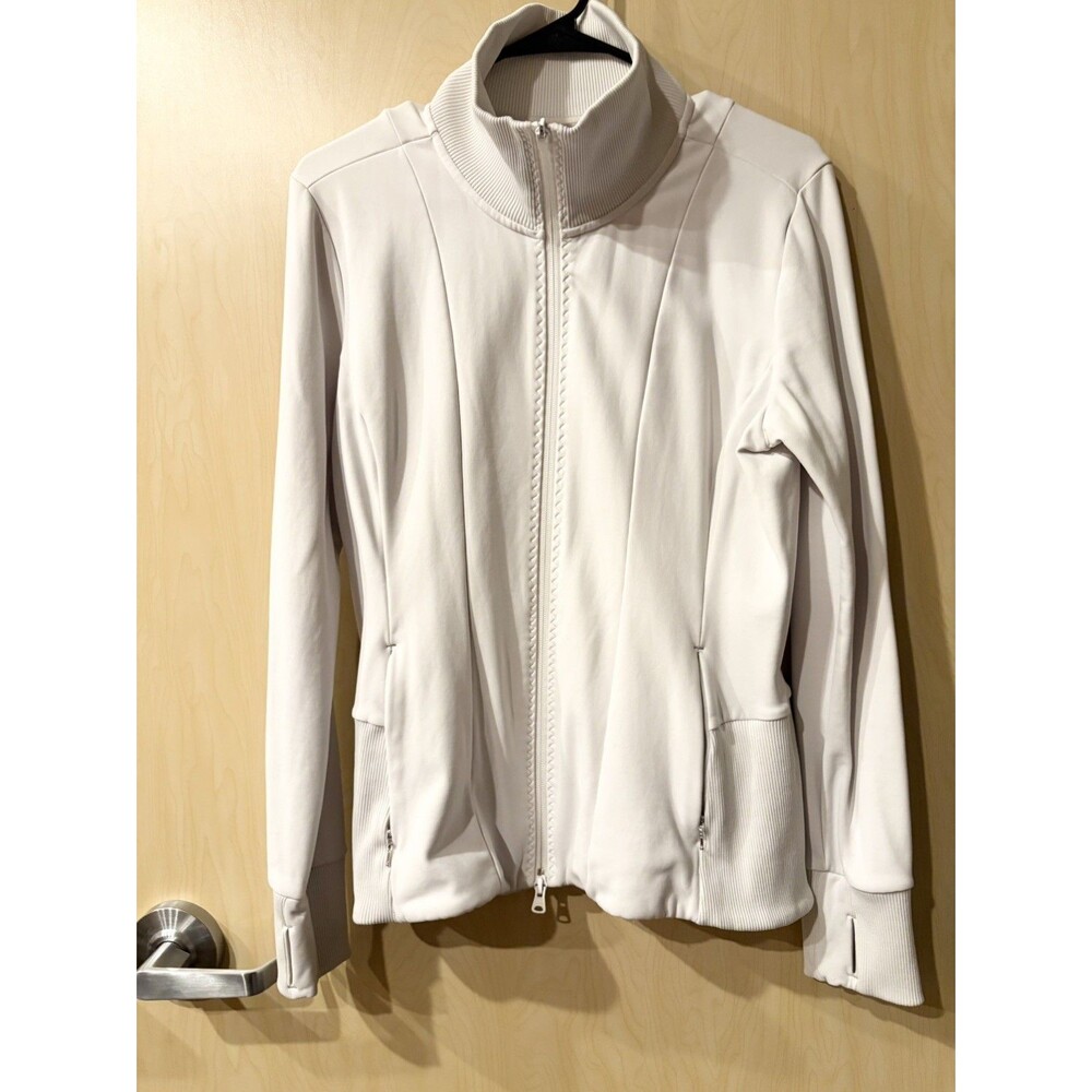Athleta White Full Zip Up with Mesh, Pockets, Thumb Holes, Run Workout | Size L